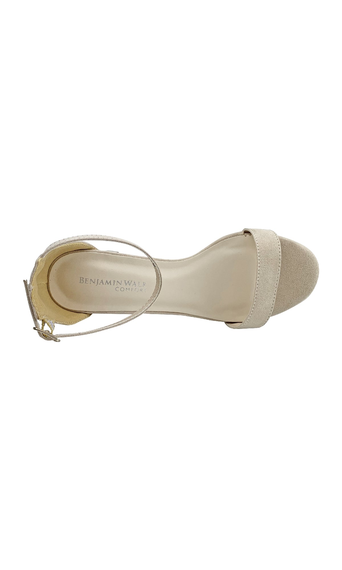 A top view of the January Beige Prom Shoes: Dyeables 4368 shows an open toe, ankle strap with buckle, and block heel, with